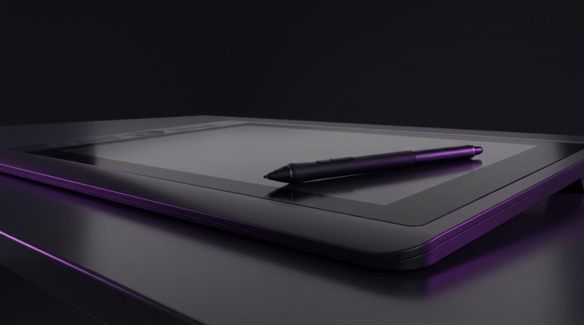 A retouching stylus resting on a graphics tablet